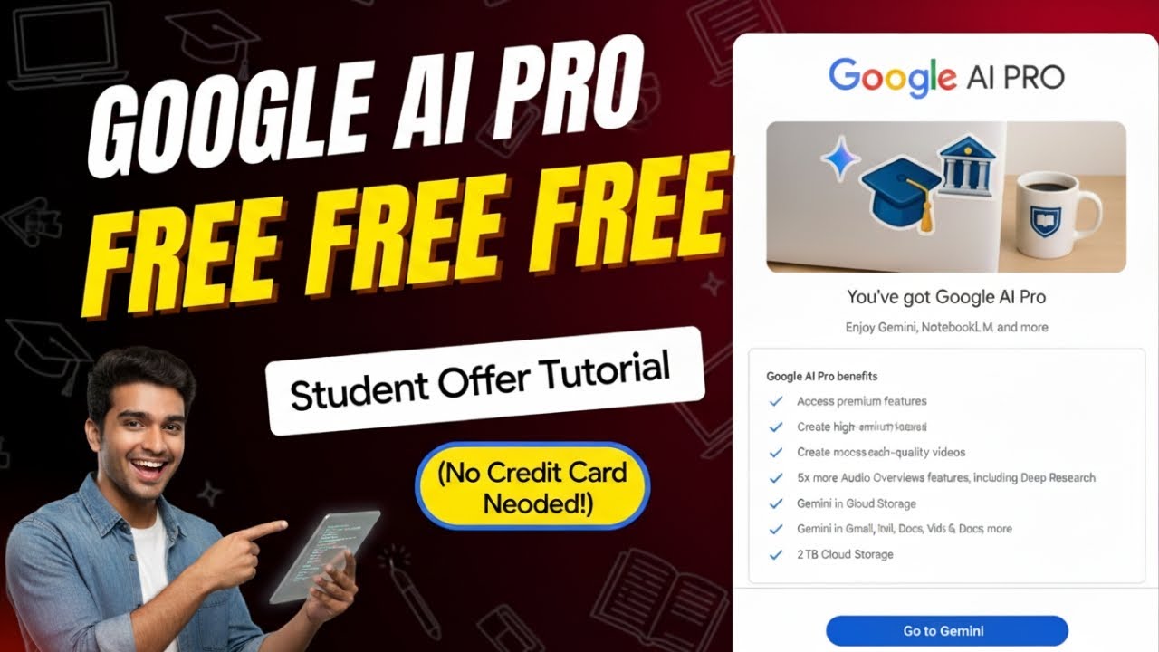 How to Get Google AI Pro Free &mdash; Student Offer Tutorial (No Credit Card Needed!)