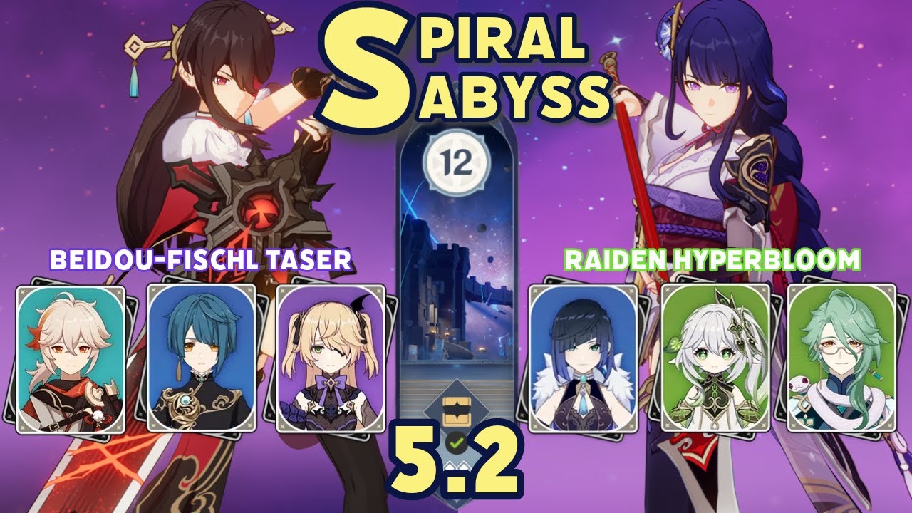 Beidou-Fischl Taser & Raiden Hyperbloom | Spiral Abyss 5.2 | Genshin Impact