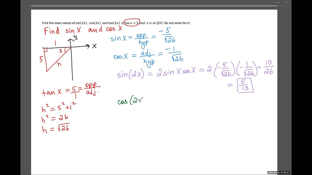 Finding exact value of sin(2x) given tangent