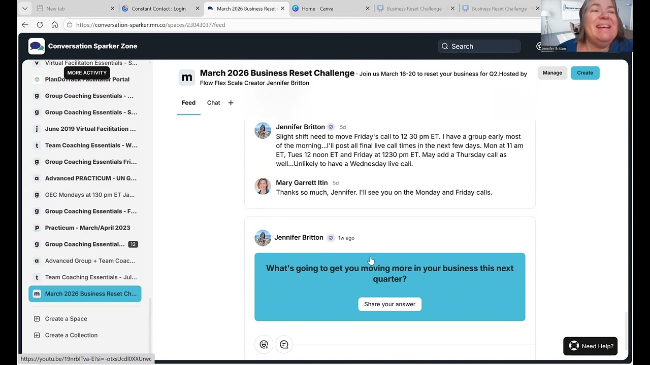 How to Navigate the Conversation Sparker Zone where the 5 Day Business Reset Challenge will be held