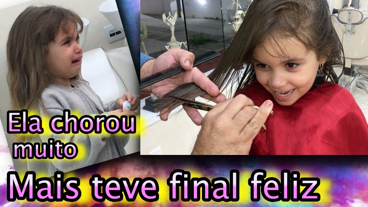 Corte infantil Feminino Menina chora para Cortar o Cabelo