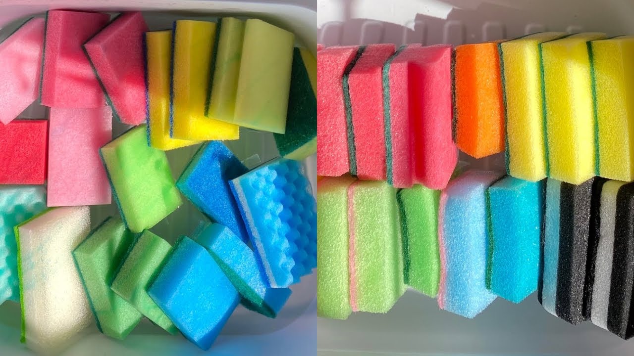 ASMR 🌈 Bulk kitchen sponge soapy ripping edit compilation