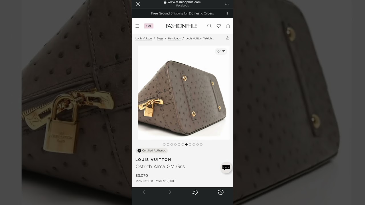 Louis Vuitton Ostrich Alma Gm