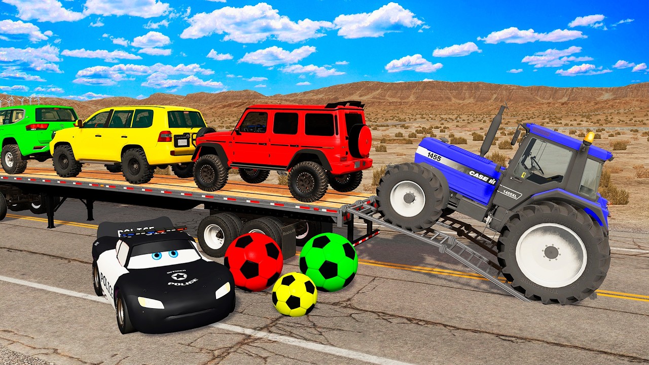 Flatbed Truck Mcqueen | Transportation with Truck - Pothole vs Car #56 - BeamNG.Drive