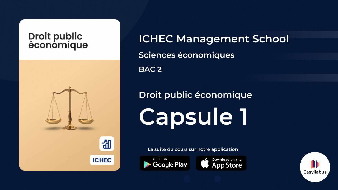 ICHEC - Sciences économiques - BAC 2 | Droit public économique - Capsule 1