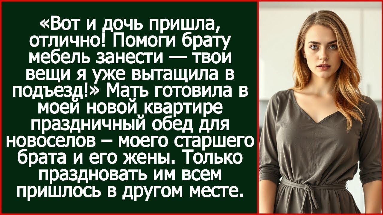 Дочь пришла, отлично! Помоги брату мебель занести. Мать устроила брату новоселье в моей квартире