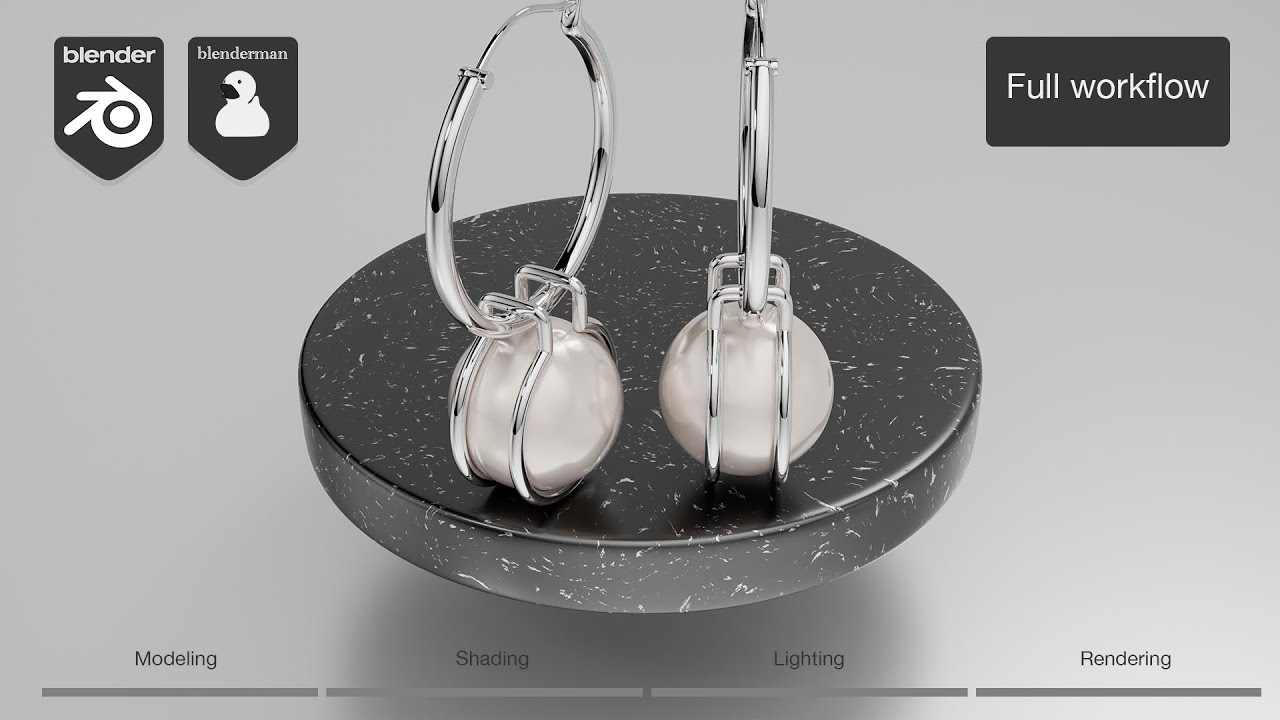 Tiffany Pearl Hoop Earrings in Sterling Silver | Full workflow Blender 4.0 jewelry design