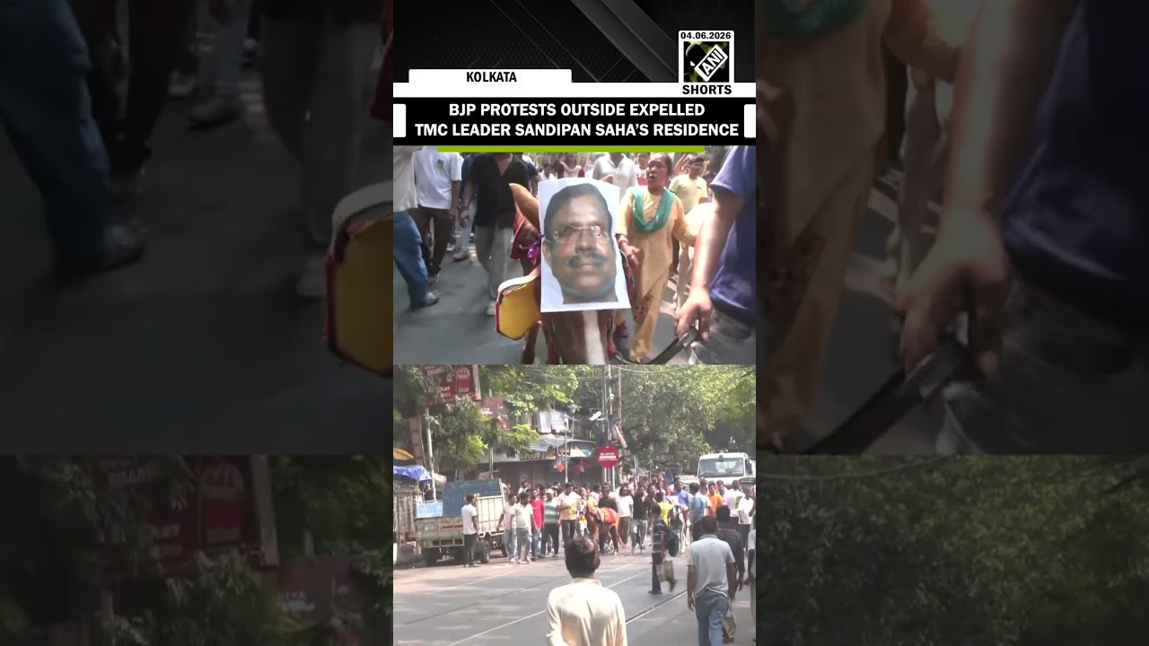 BJP workers stage protest outside expelled TMC leader Sandipan Saha&rsquo;s residence in Kolkata