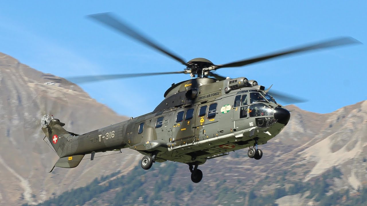 Swiss Air Force AS532UL Cougar Mk1 in action at Meiringen Air Base