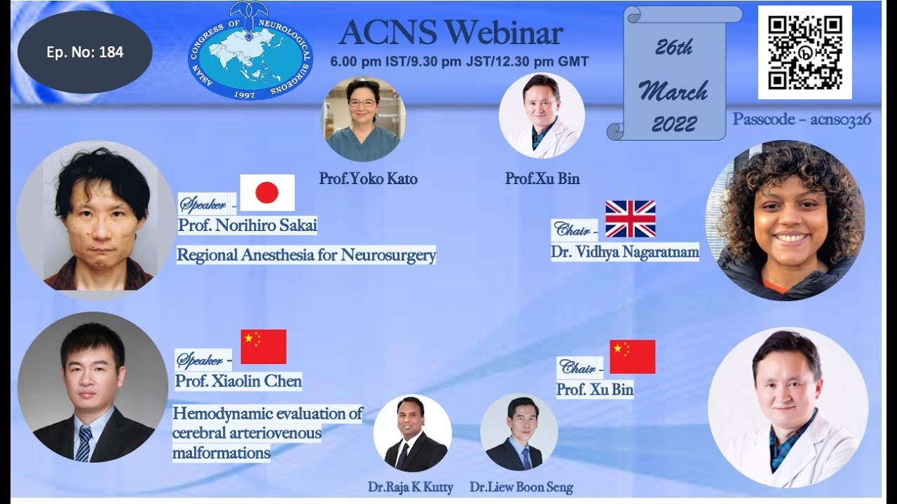 ACNS Webinar - Mar 26 - Regional Anesthesia for Neurosurgery & Hemodynamic Evaluation of Brain AVMs