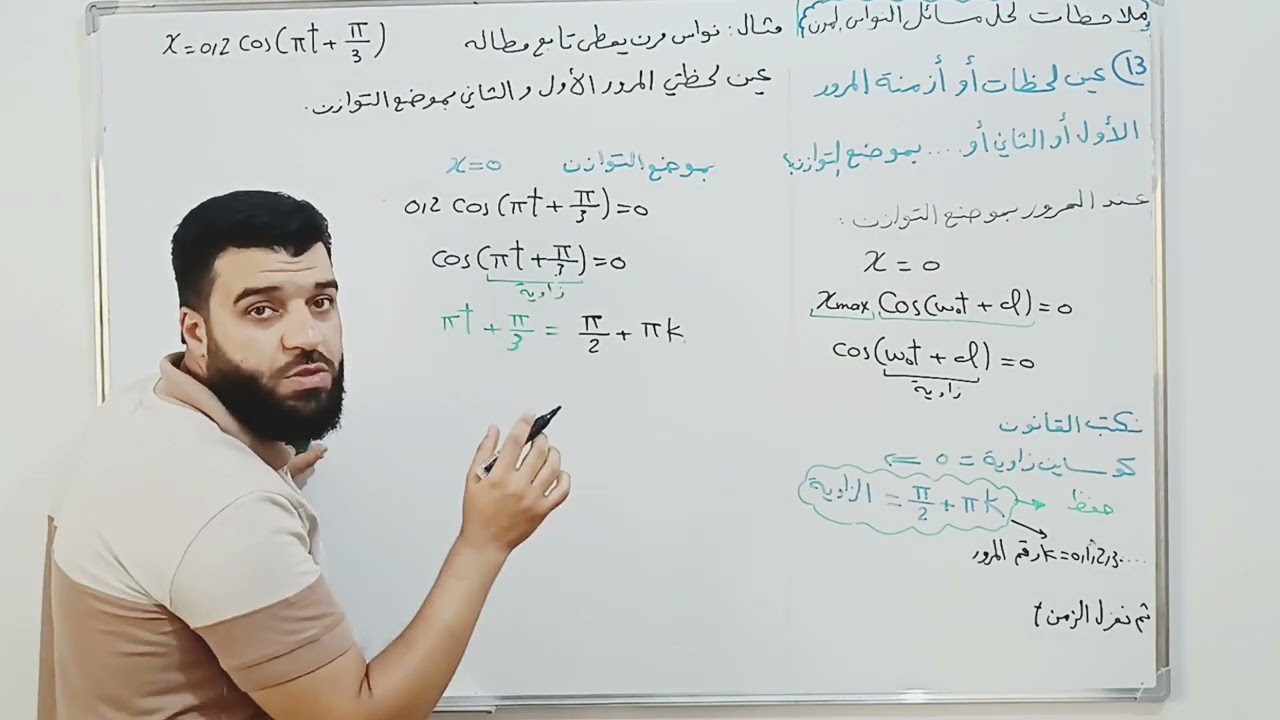 ملاحظات لحل مسائل النواس المرن جزء ثالث عين لحظات المرور بموضع التوازن