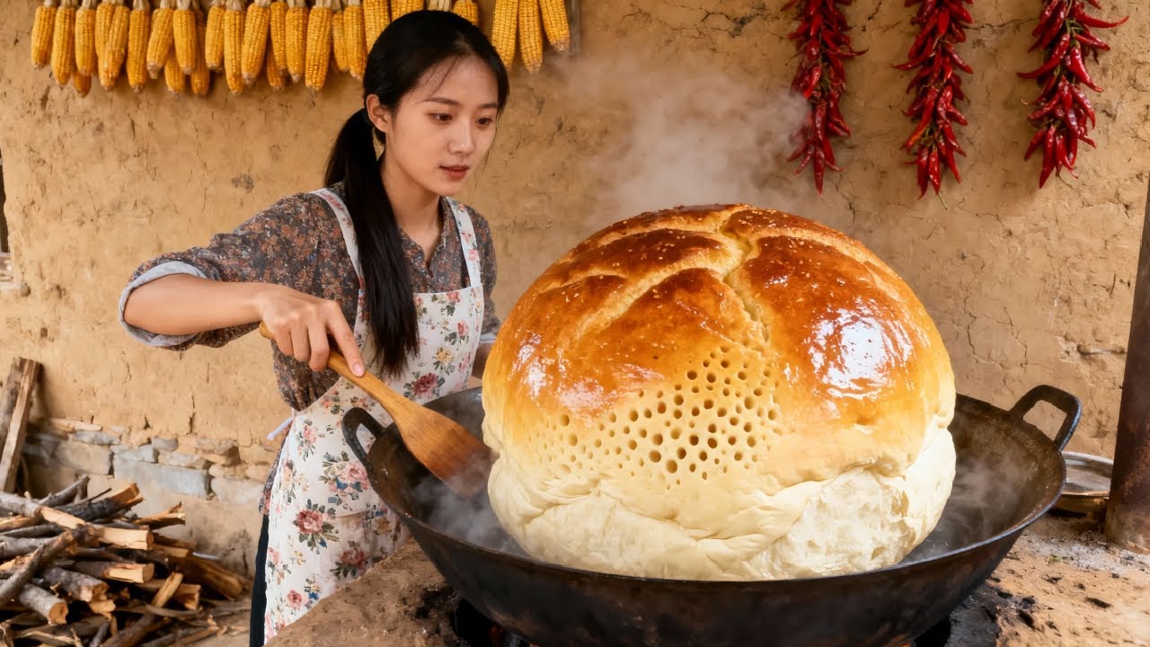 农村媳妇做地锅面包，老面发酵 + 柴火慢烤，香到舔盘停不下来#日常#美食