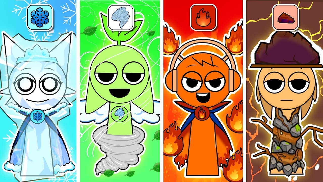 🌟Paper DIY🌟 4 ELEMENTS GLOW UP CHALLENGE ❄️🔥🌪️ Who's The Best Incredibox Sprunki Spirit