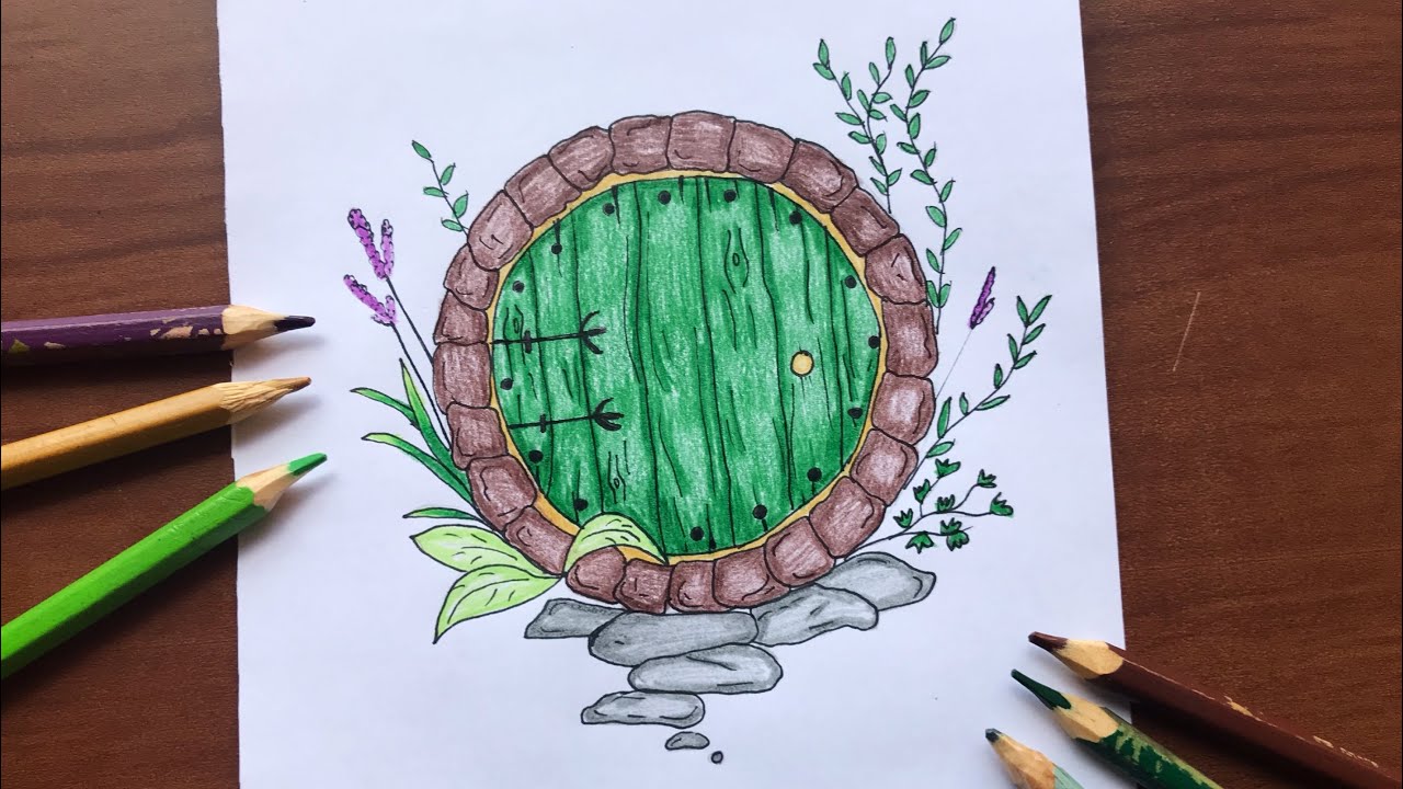 Desenho bonito para desenhar. Porta mágica e misteriosa no meio da floresta. NARRADO