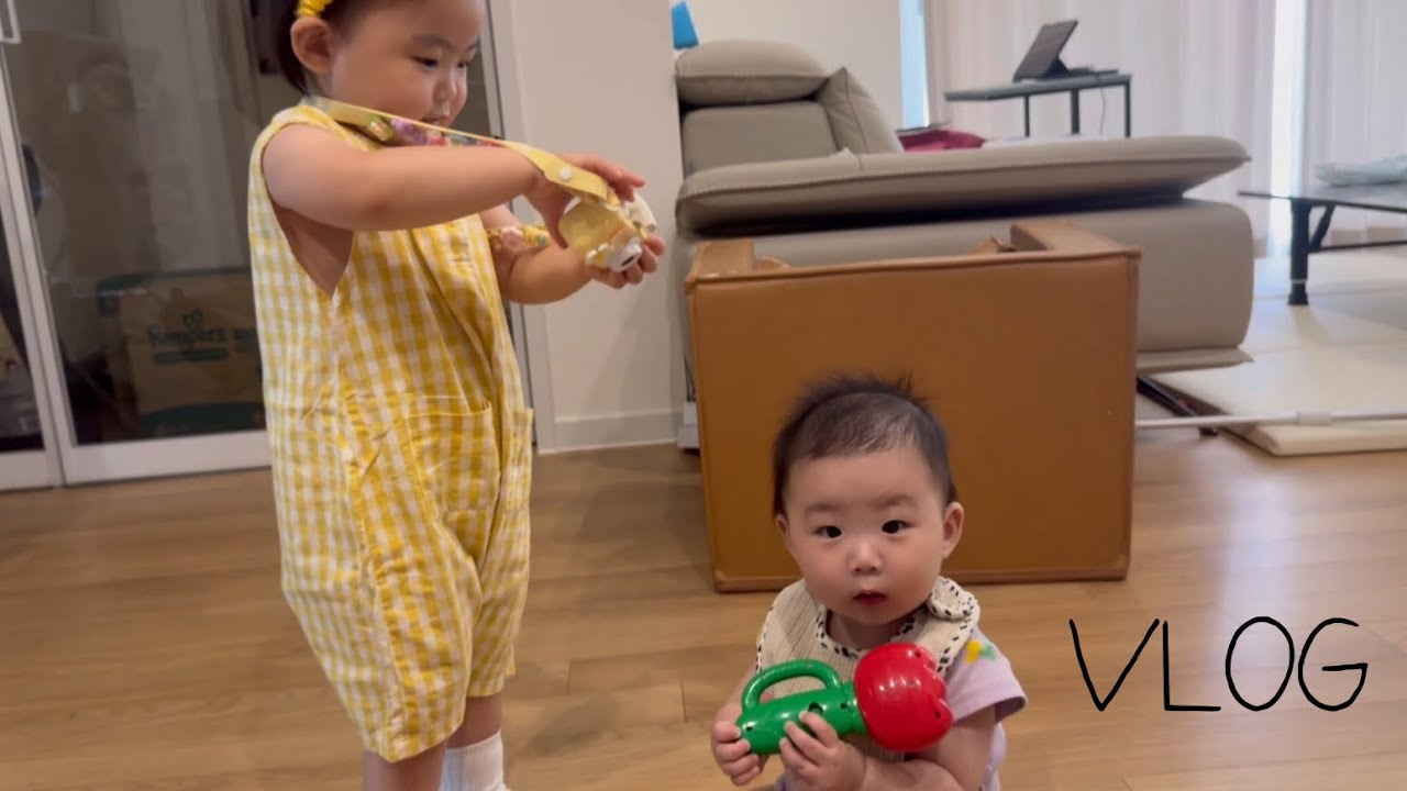 [VLOG] 소은 라율 자매 평범한 일상 (자매의 난, 대장경테마파크, 미디어아트 전시관, 분수대 물놀이, 모래놀이, 망고샌드)