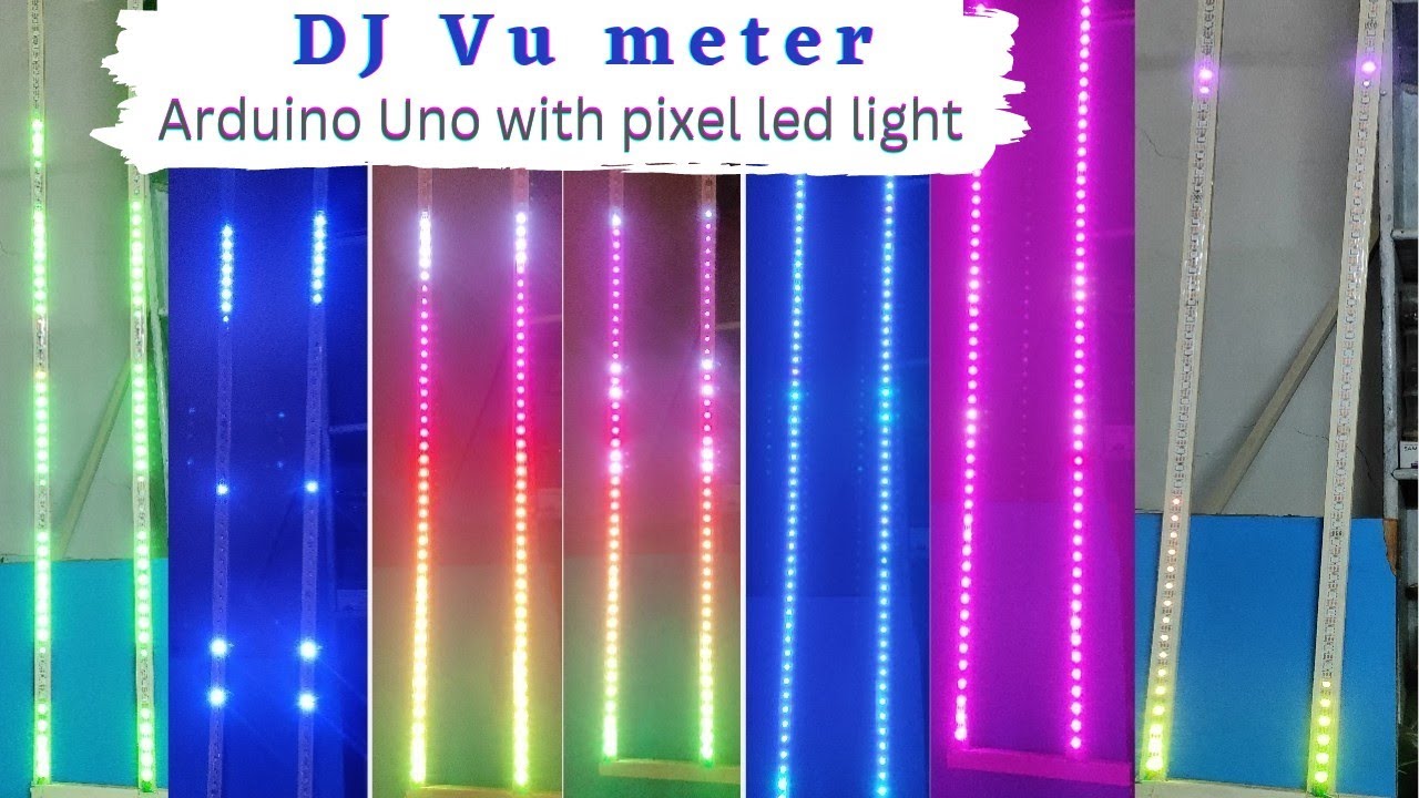 stereo vu meter with pixel LED strip atmega328p arduino uno  || music reactive lights