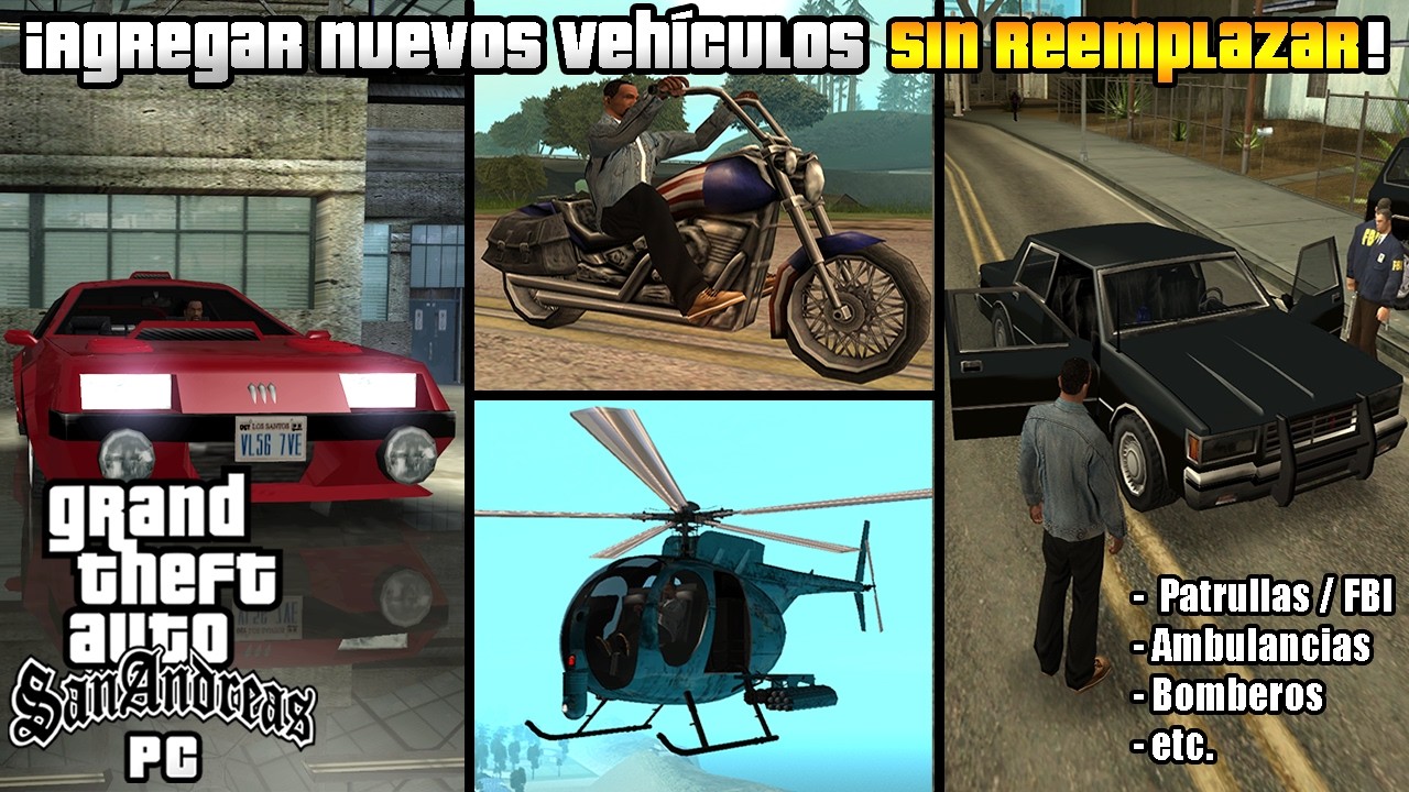 INSTALAR NUEVOS AUTOS SIN REEMPLAZAR para GTA San Andreas PC (Motos/Aviones/Barcos/Patrullas) 2024