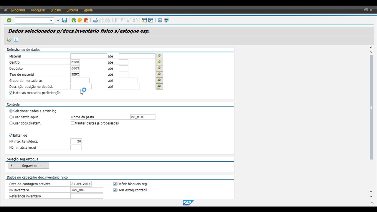 SAP MM - Processo de Inventário Físico - Processamento Coletivo