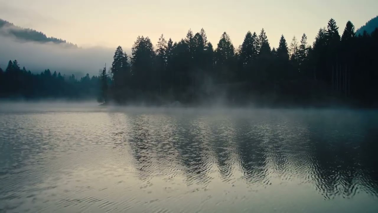 Mysterious Foggy Lake 🌫️ Calm Water Sounds for Sleep | Nature Ambience 4K