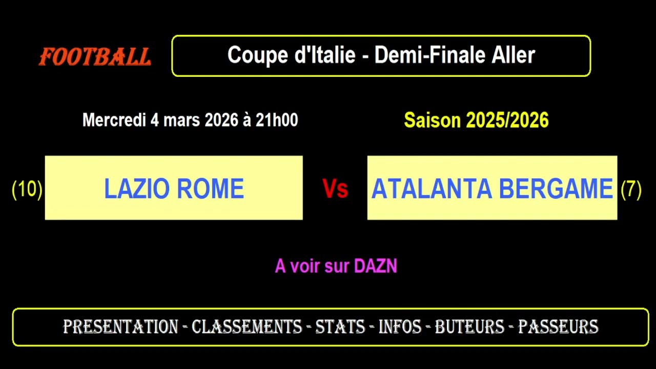 LAZIO ROME - ATALANTA BERGAME : Demi-Finale Aller Coupe d'Italie saison 2025/2026