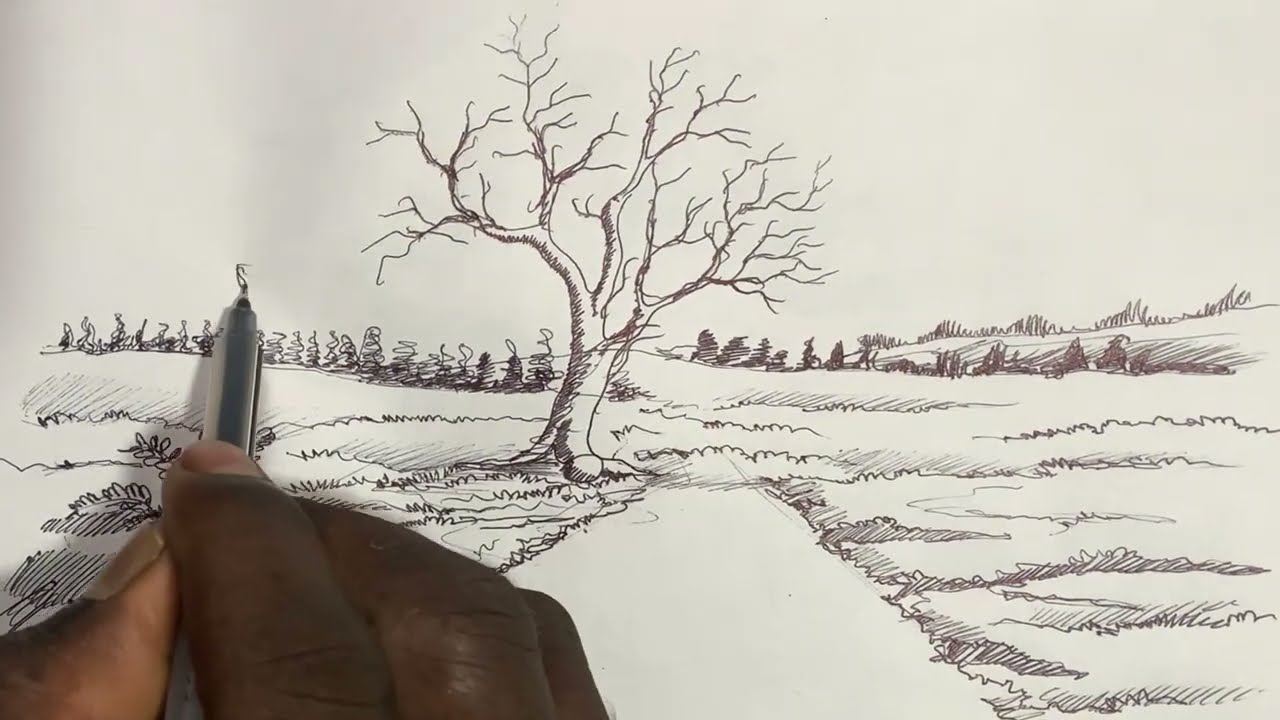 Drawing Sketch ✍🏽| How To Draw Beautiful 😍 Nature.