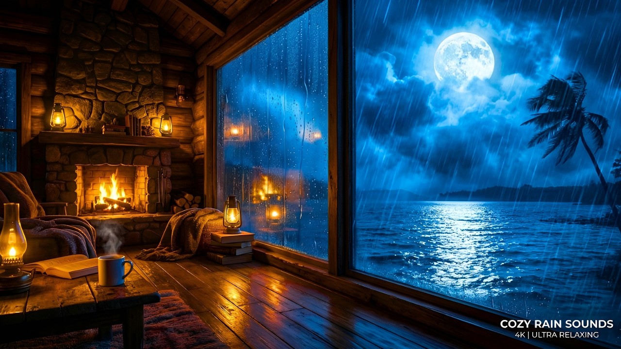 LIVE Rain Sounds at Night 🌙 Cozy Cabin by the Ocean for Deep Sleep