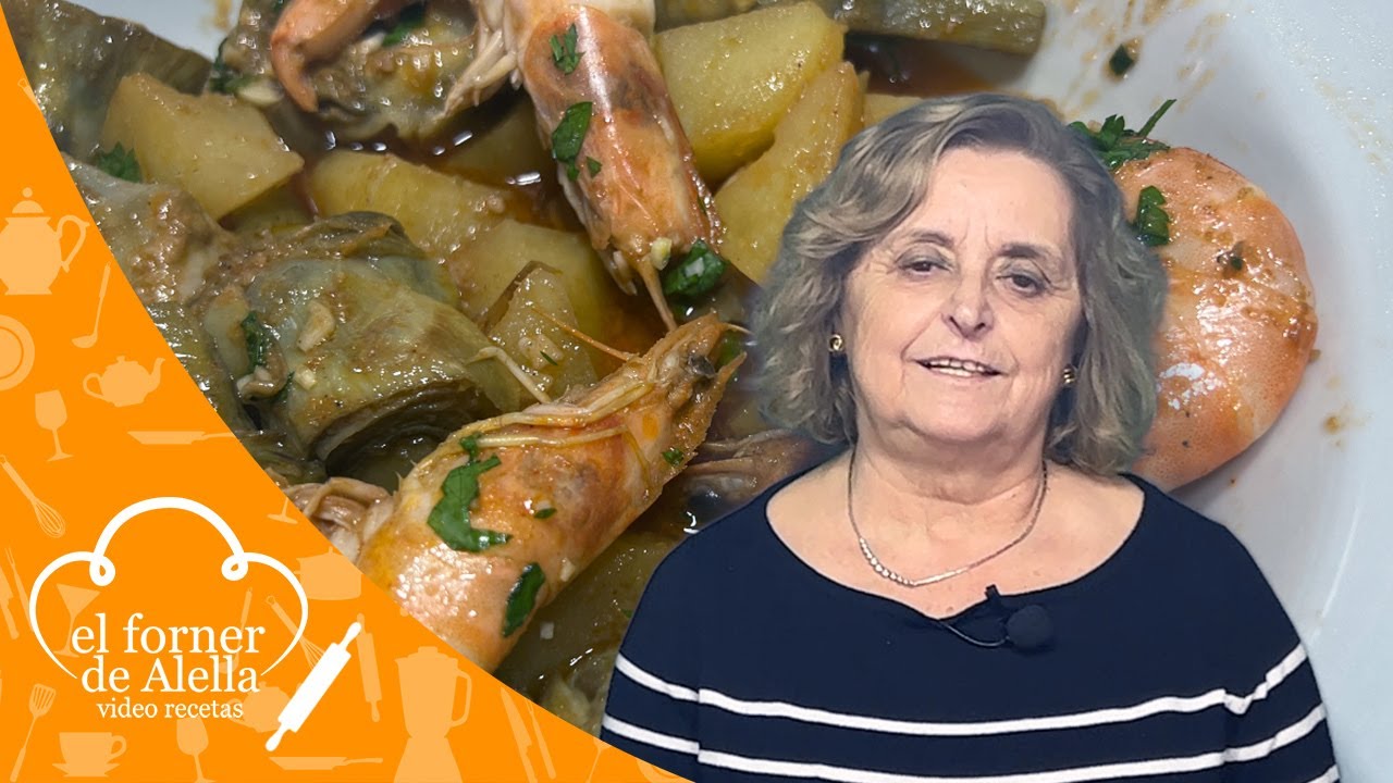 Alcachofas con langostinos y romesco