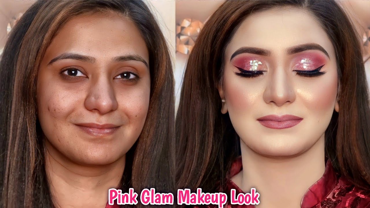 Pink Glam Makeup tutorial with Glittery Eyes || Lets make Flawless Base with Handi Base...