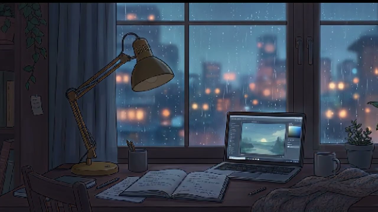 Cozy Anime Study Lo-Fi 🌧️ | Rainy Night Focus | Piano & Guitar