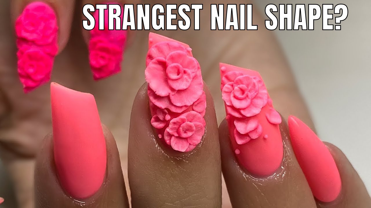 3D Acrylic Rose Nail Art |Crazy Lipstick Nail Shape