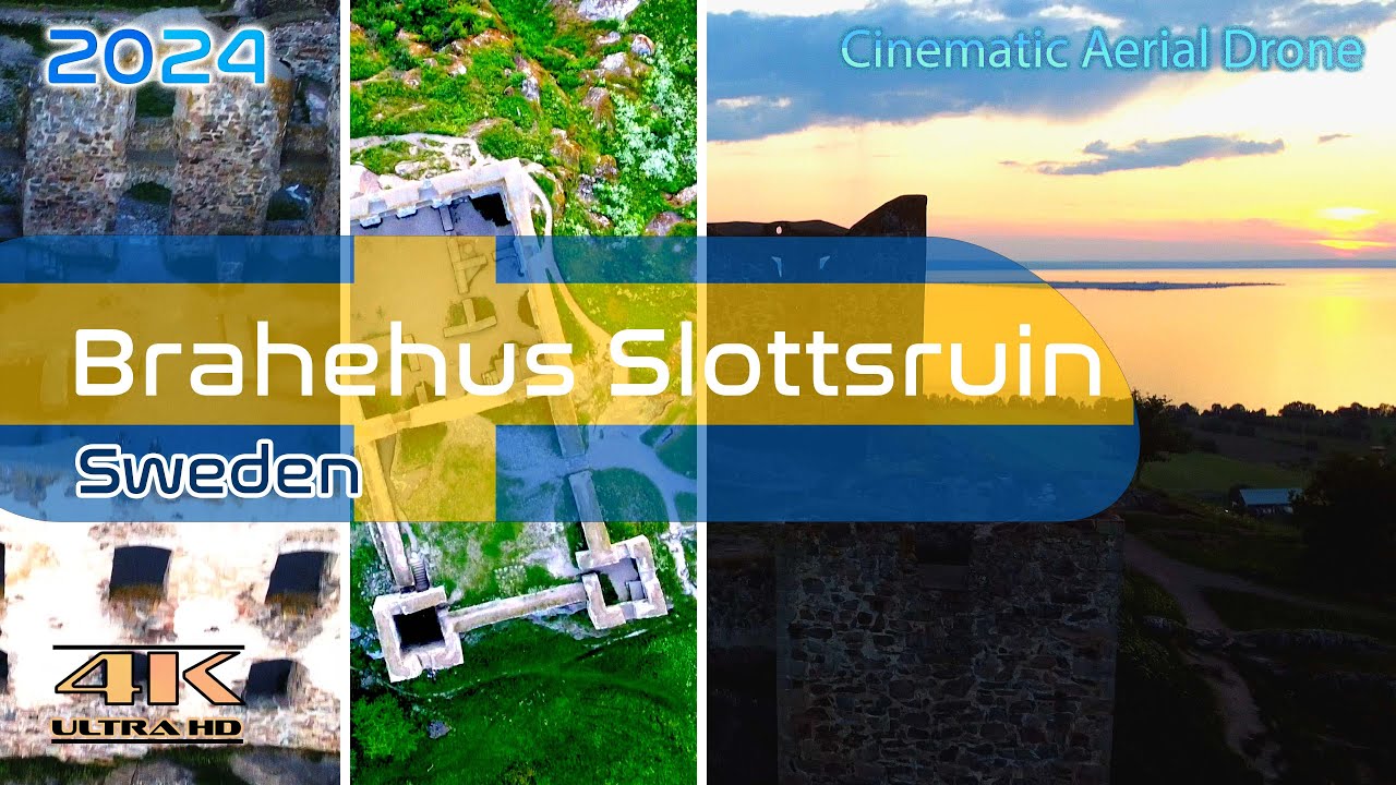 Brahehus Slottsruin From Above - Sweden - Vättern - Upgränna - Castle Ruins- 4K Aerial - June 2024