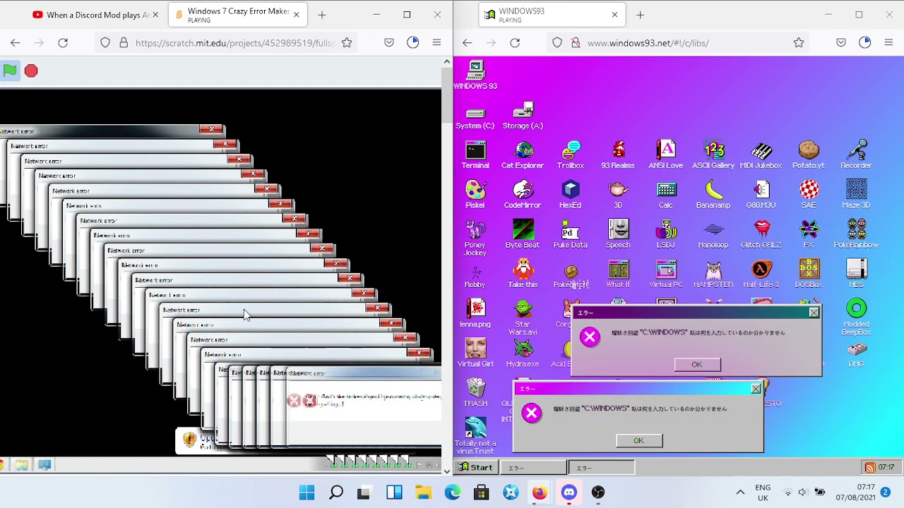 Windows 93 vs Windows 7 crazy error