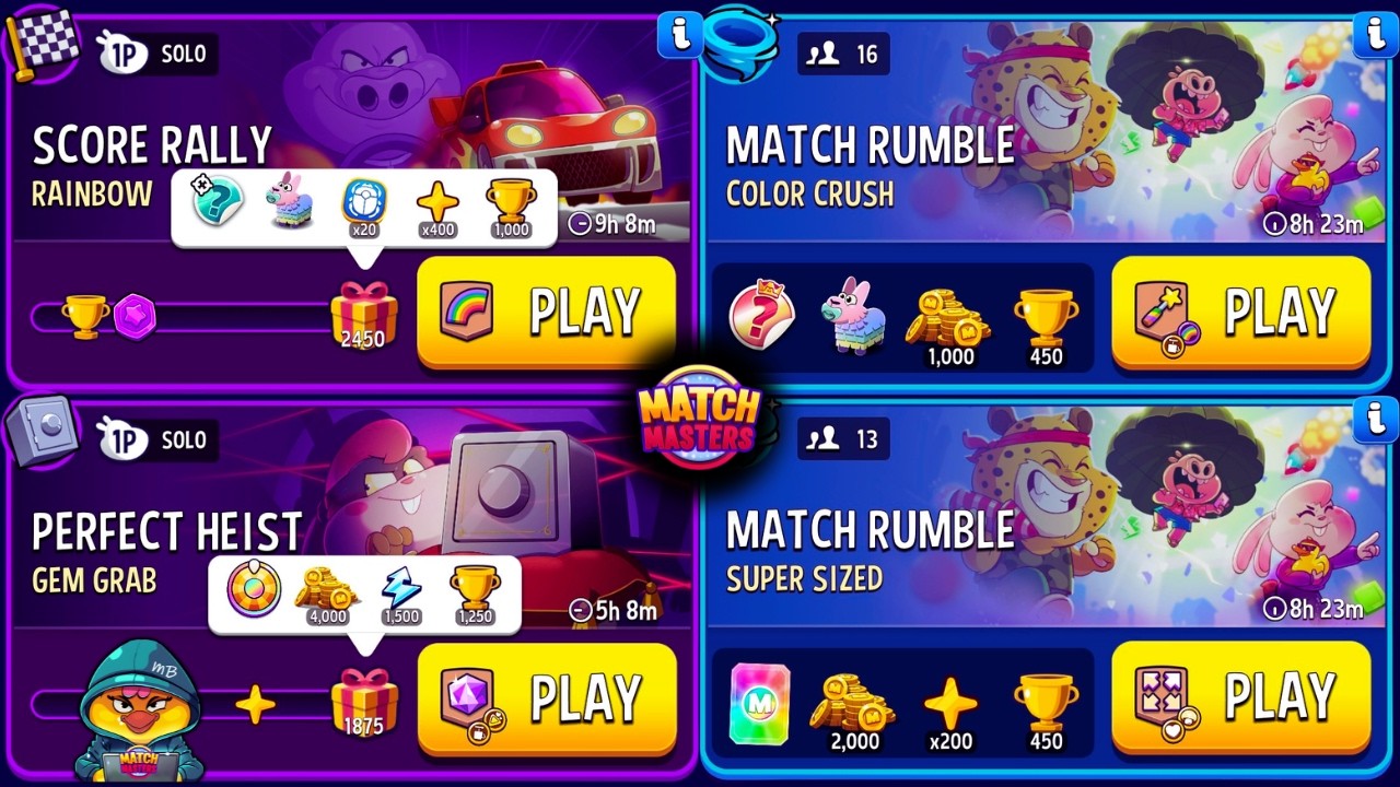 x2 Solo: GEM GRAB & RAINBOW // x2 Rumble: COLOR CRUSH & SUPER SIZED 🔥 MATCH MASTERS