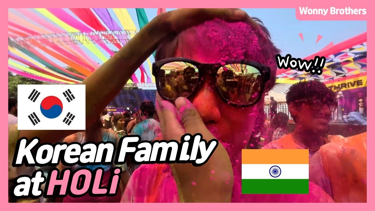 🇰🇷🇮🇳 Korean Family at Holi Festival