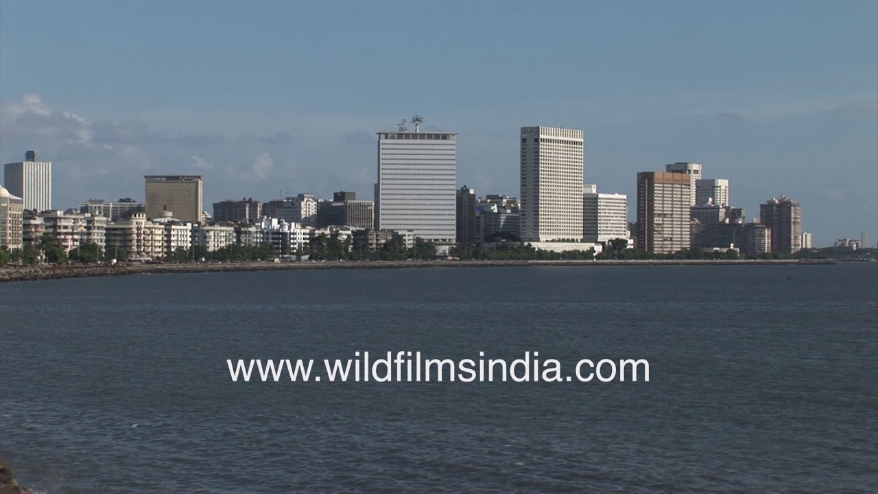 Mumbai Arabian Sea beach front buildings, Nariman Point traffic, apartments as seen in 1990's