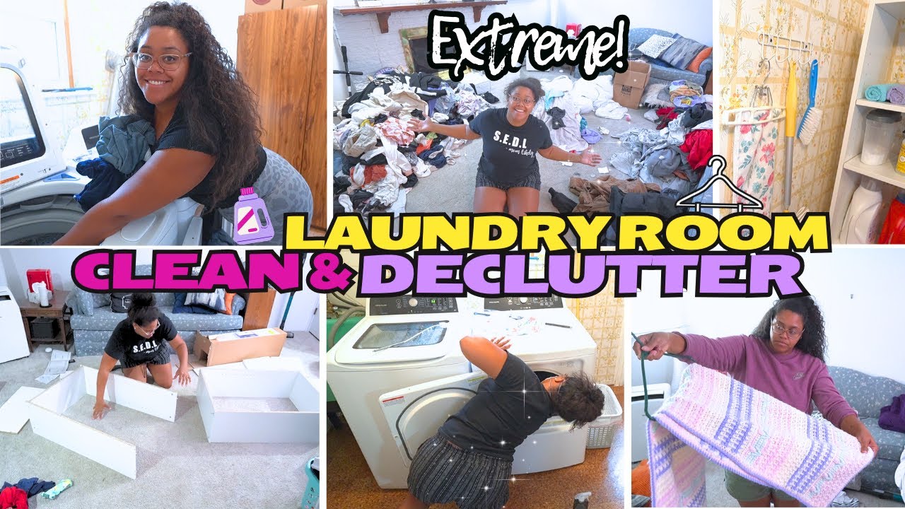 LAUNDRY ROOM DECLUTTER AND ORGANIZE WITH ME | LAUNDRY ROOM RESET! EXTREME CLEANING MOTIVATION 2024