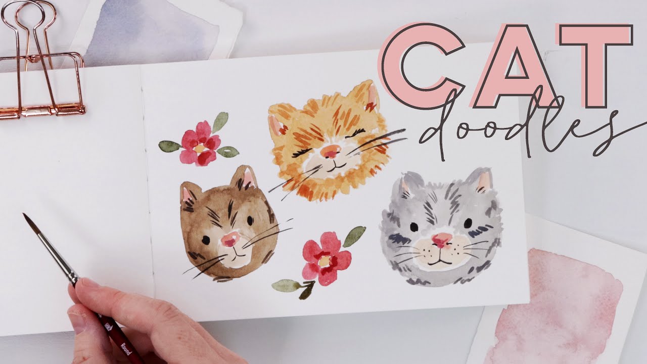 Как рисовать кошачьи каракули акварелью