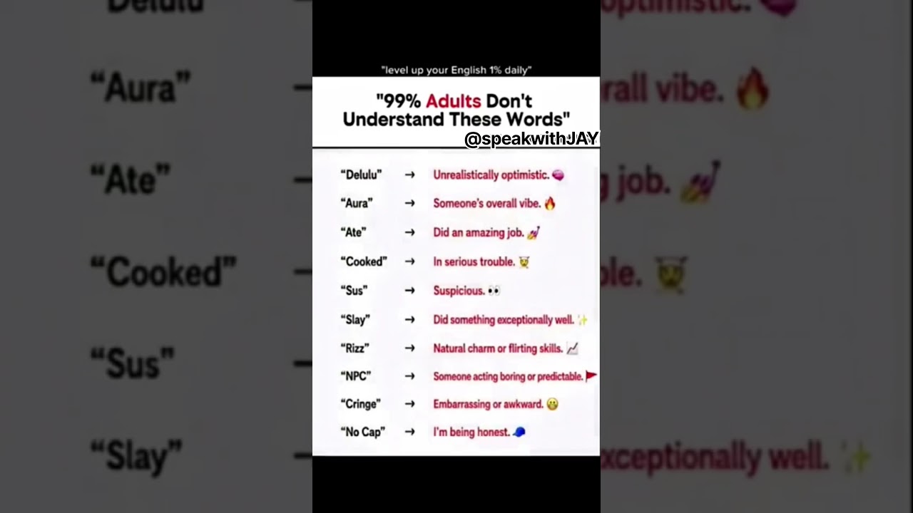 99% of adults don&rsquo;t understand these Gen Z words 😳How many do YOU know? #englishlearning #ytshorts