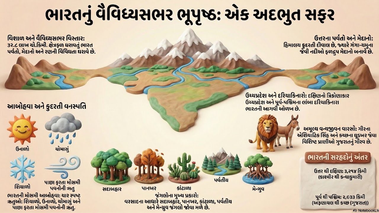 ભારતનું ભૂપૃષ્ઠ, આબોહવા અને વન્યજીવન | ધોરણ ૬ | Physical Features & Climate of India |  Std 6