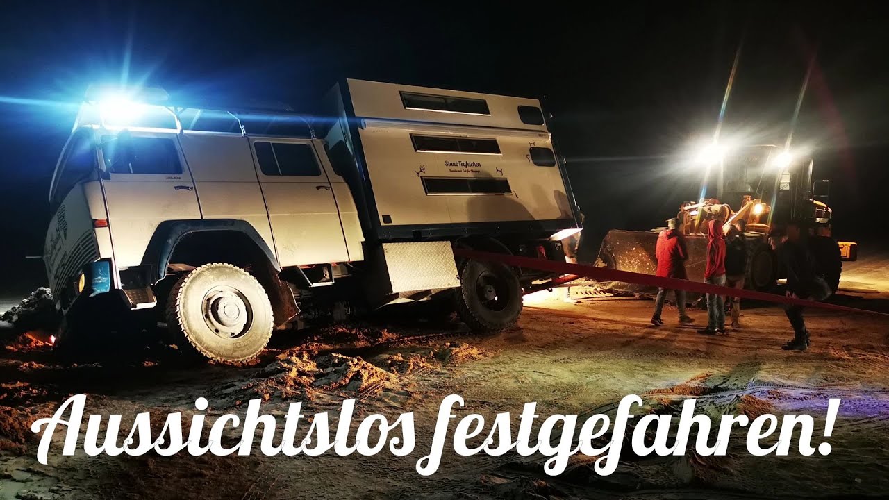 [34] Aussichtslos festgefahren/Bergung offroad LKW mit KAT 8x8 und KAT 4x4/Allrad Wohnmobil Tunesien