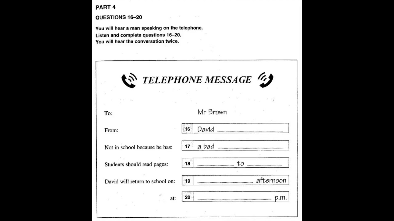 Listening A2, KET 3, Test 1, Part 4