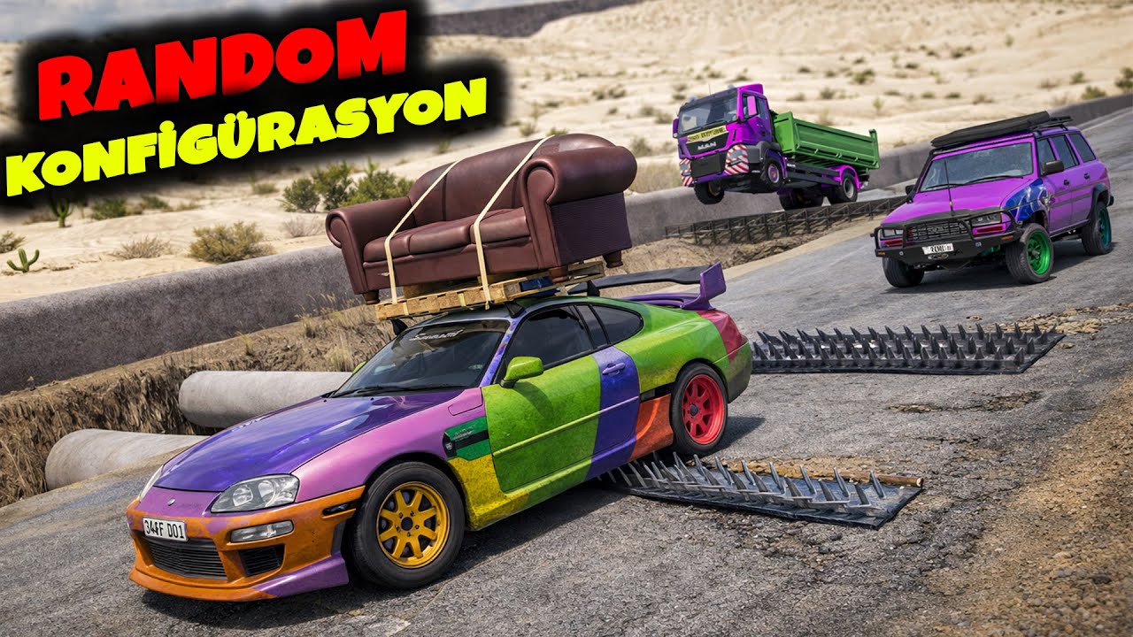 ZORLU YOLDA DRAG YARIŞI - RANDOM KONFİGÜRASYON ARABALAR  (BeamNG Drive)