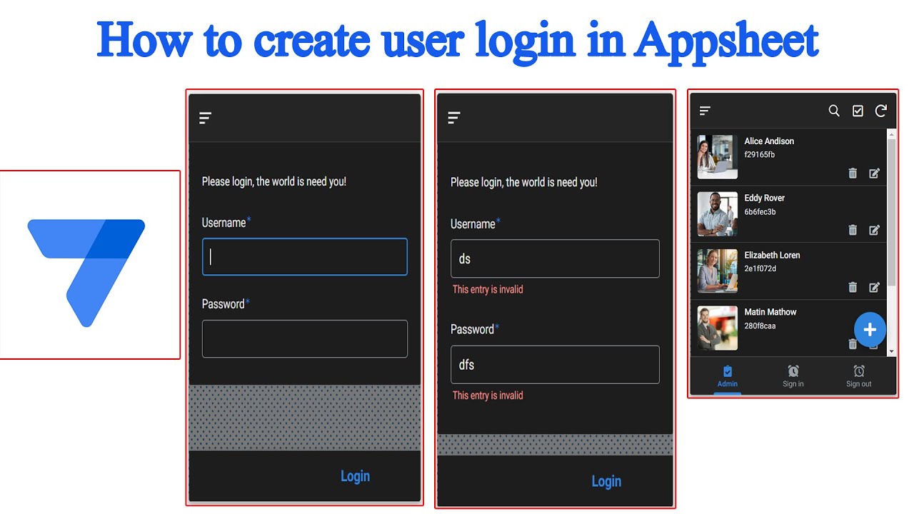 Как создать простую страницу входа пользователя в Appsheet