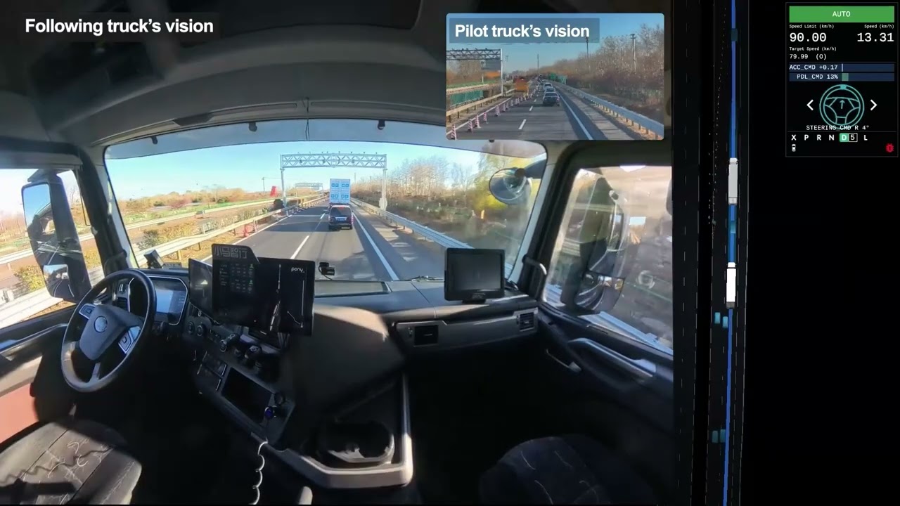Full Robotruck Ride: Pony.ai First in China to Test “Driver Out” Trucks in “Platoon” Follow Truck