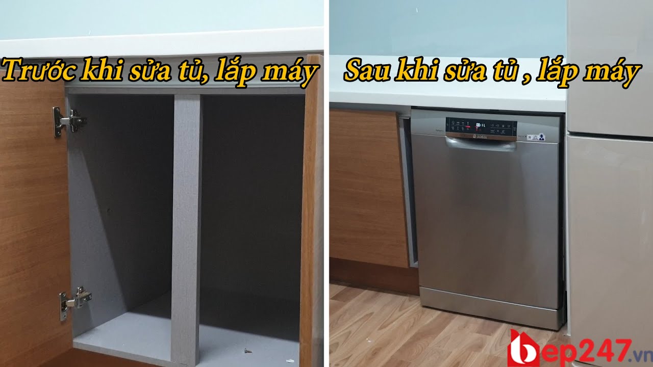Thực Tế Lắp Đặt Máy Rửa Bát cần Sửa Tủ | Bep247.vn