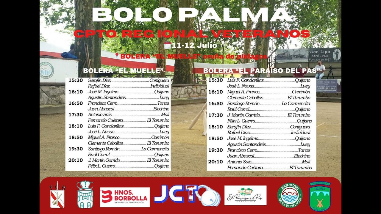 BOLO PALMA CPTO. REGIONAL DE CANTABRIA VETERANOS. CUARTOS SEMIFIAL Y FINAL 12 JULIO A LAS 16:00 h