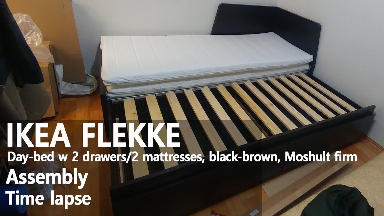 How to Assemble - IKEA 이케아 FLEKKE 플레케  데이베드+서랍2/매트리스2, 블랙브라운, 모스훌트 하드 조립