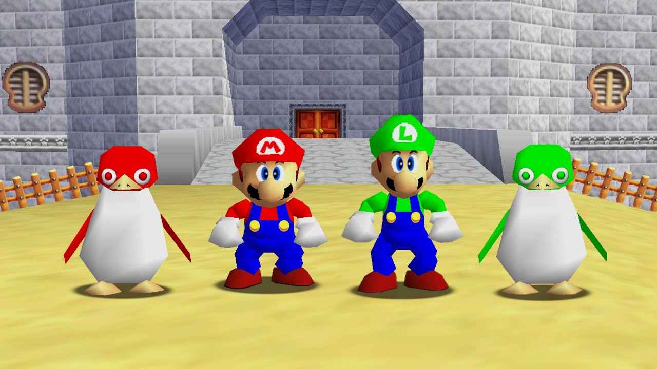Mario and Luigi with Penguins in Super Mario 64 - 100% Full Game Walkthrough