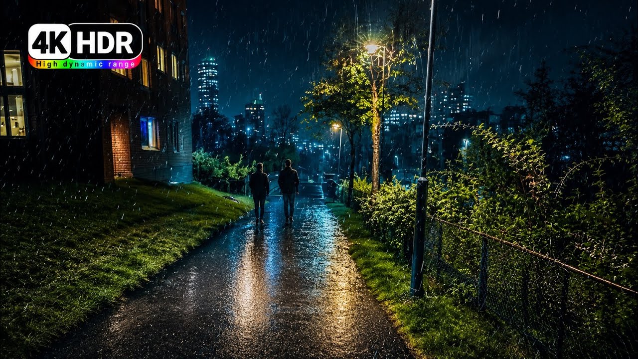 Rainy Night Walk in Husby | stockholm | 4K HDR
