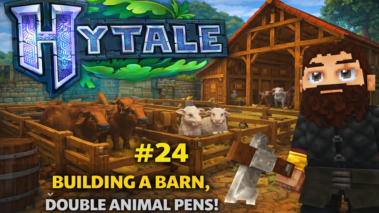 Hytale Journey #24 – Building a Barn, Double Animal Pens & Creating a Proper Farmyard | The genM